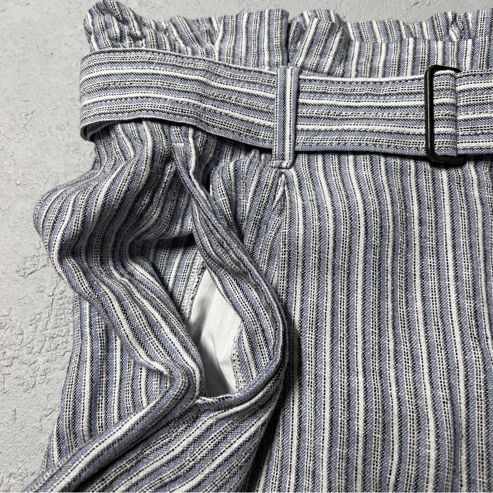 Linen Paper Bag Pant Blue Stripe Pockets Banana Republic Belted Women’s 10 - Picture 7 of 11
